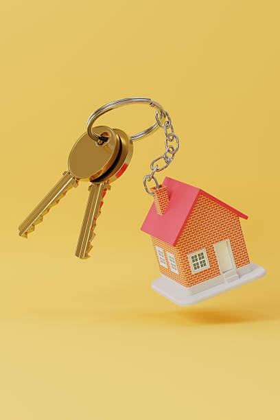 istock Toy house keychain whit copy space. 3d illustration. 2214257841