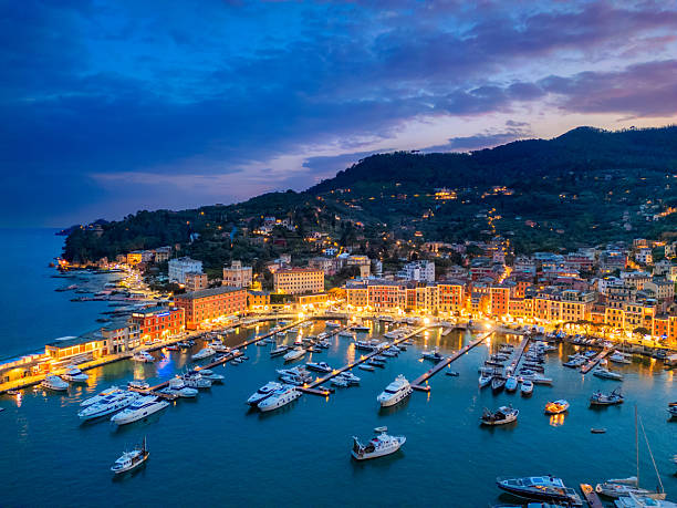 istock Santa Margherita Ligure from drone at dusk 2214262739