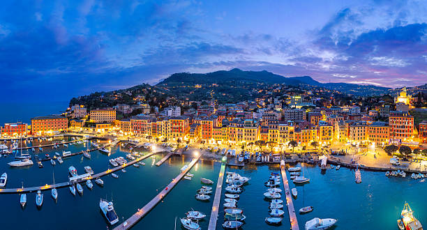 istock Santa Margherita Ligure from drone at dusk 2214264280