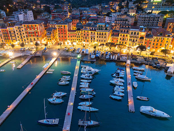 istock Santa Margherita Ligure from drone at dusk 2214264282