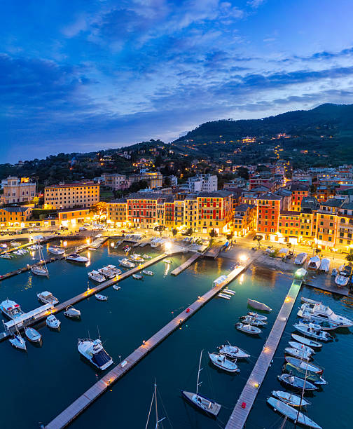 istock Santa Margherita Ligure from drone at dusk 2214264284