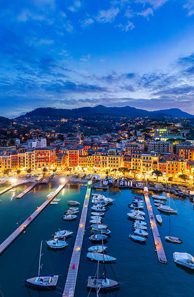 istock Santa Margherita Ligure from drone at dusk 2214264635