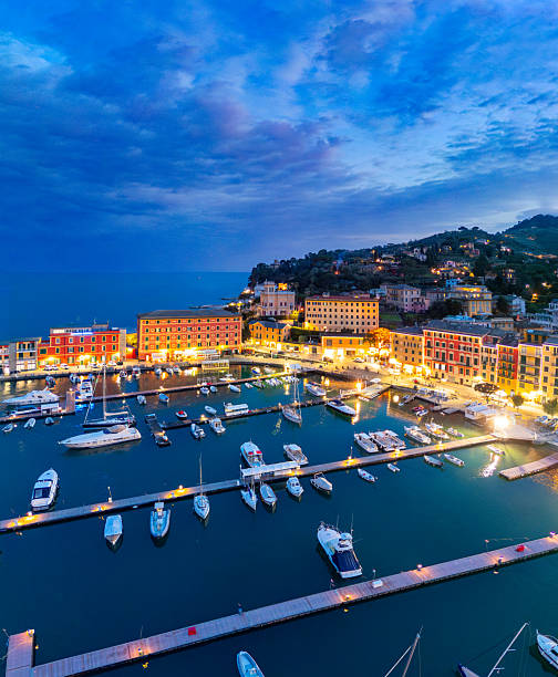 istock Santa Margherita Ligure from drone at dusk 2214264896