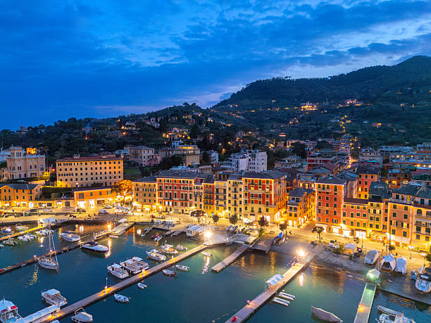 istock Santa Margherita Ligure from drone at dusk 2214265131