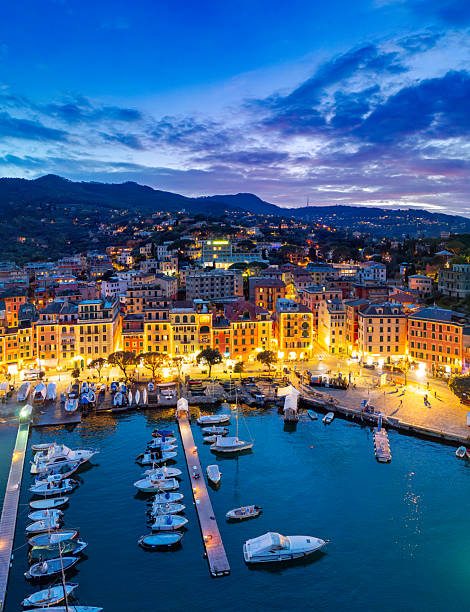 istock Santa Margherita Ligure from drone at dusk 2214265333