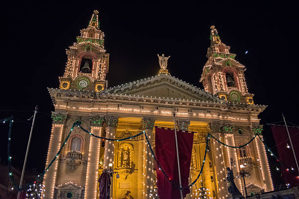 istock Stunning Night View of Illuminated Cathedral with Festive Lights 2214270140