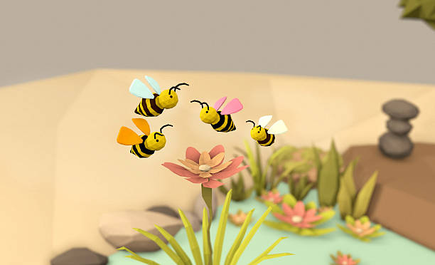 istock Cartoon Bees flying around a Flower 2214277946