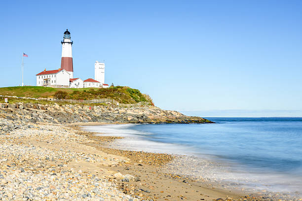istock Historic Montauk lighthouse under clear blue sky in autumn 2214281474