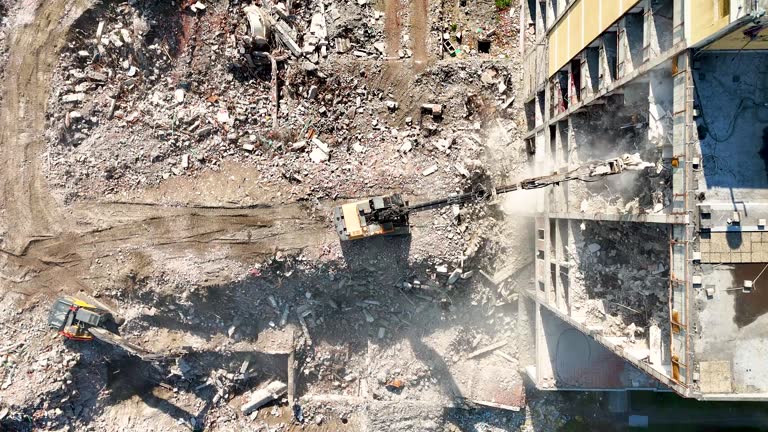 Demolition of an Old Building with Heavy Machinery