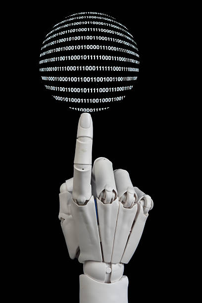 Cyber globe on the finger tip of a mechanical hand