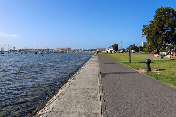 istock walking path along bay foreshore in inner seaside Melbourne suburb of Williamstown 2214289633