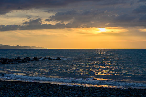Calm Mediterranean sunset with mountains in Cyprus