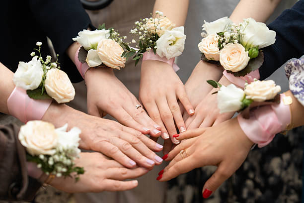 istock Identical bouquets on ribbon for bridesmaids 2214292906