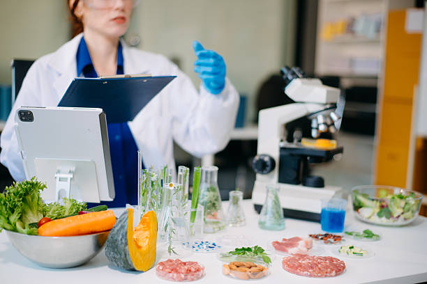 istock Scientist analyzing food samples in modern lab with advanced equipment for safety, nutrition, and biotechnology research. 2214300777