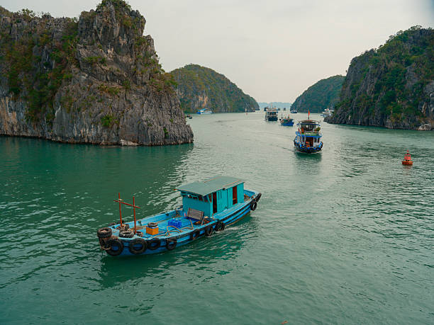 Scenic view of passenger boat in Ha Long Bay in Vietnam