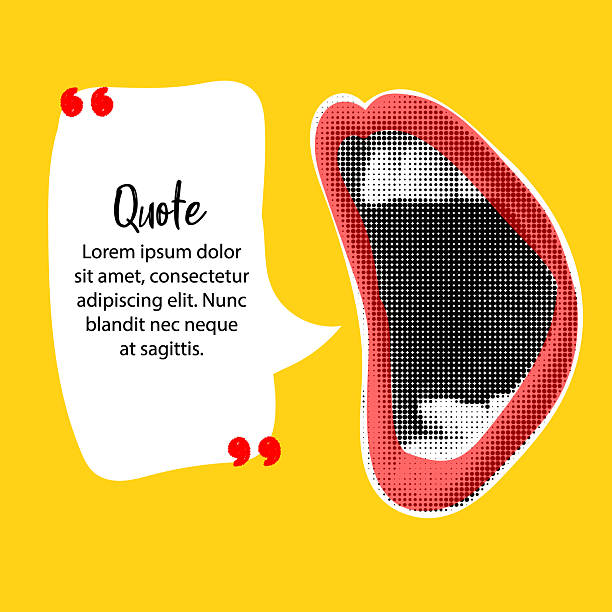 Trendy halftone collage with screaming mouth and speech bubble. Woman lips in retro style. Creative collage in Y2K style for social media, card, print on clothes