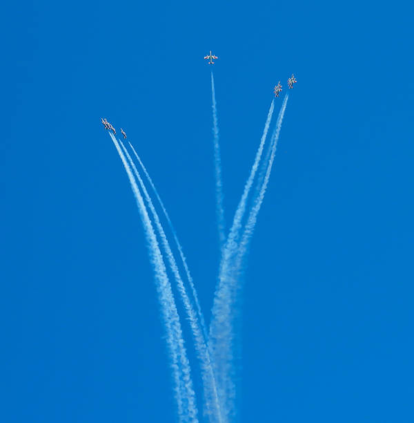 Rivolto, Udine, Italy- 01 May 2025:  acrobatic figure called bomba, the acrobatic show of the Italian acrobatic team \