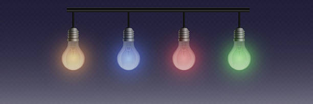 istock Realistic glowing colorful lights and light bulbs. On a transparent background. 2214317074