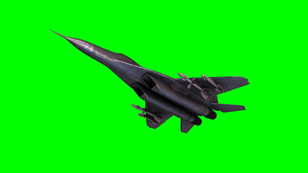 Military fighter jet photograph taken from above. Isolated on white background
