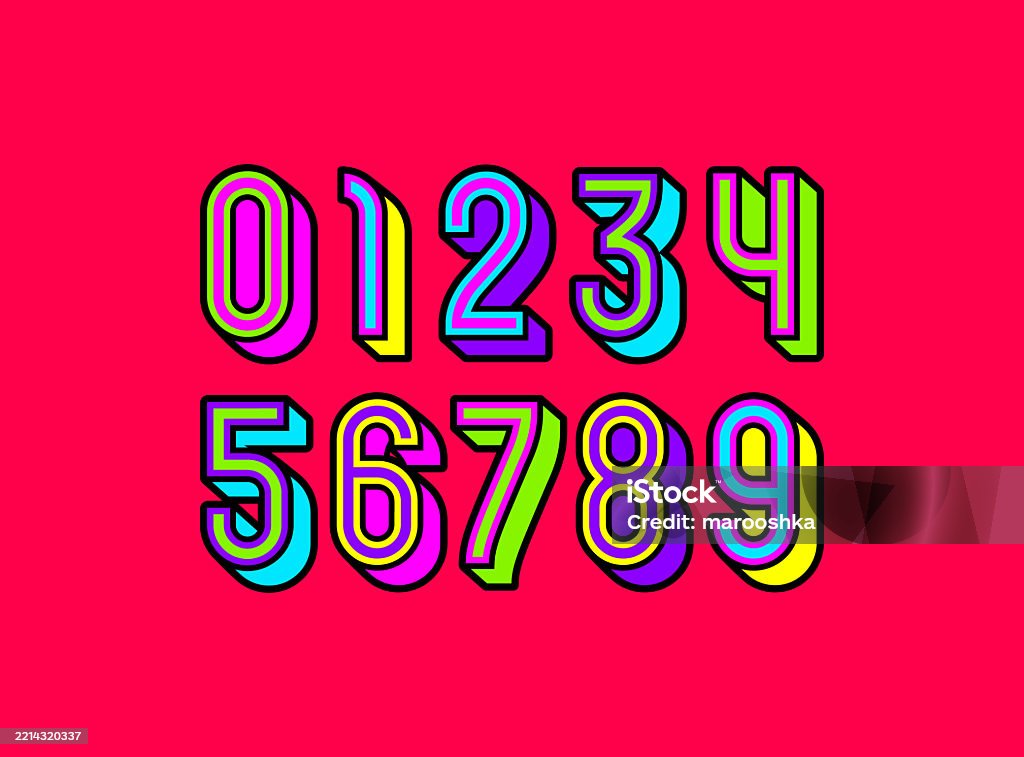 Bright Numbers Bright Numbers Set Made 3d Style Numerals 0 To 9 Vector Illustration ...