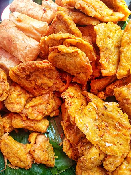 Close-up Gorengan, popular street snack Indonesian fried food