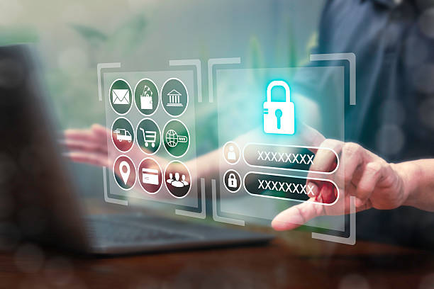 istock Man using laptop and touching padlock virtual screen to encrypt business data protection. Cyber security and Security password login online concept. 2214325056