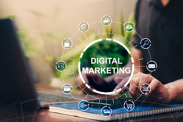 istock Digital Marketing Technology Concept, Man Using Laptop and Smartphone to Use Internet, Online, Search Engine Optimization, SEO, SMM, Video Advertising, On Virtual Screen. 2214326680