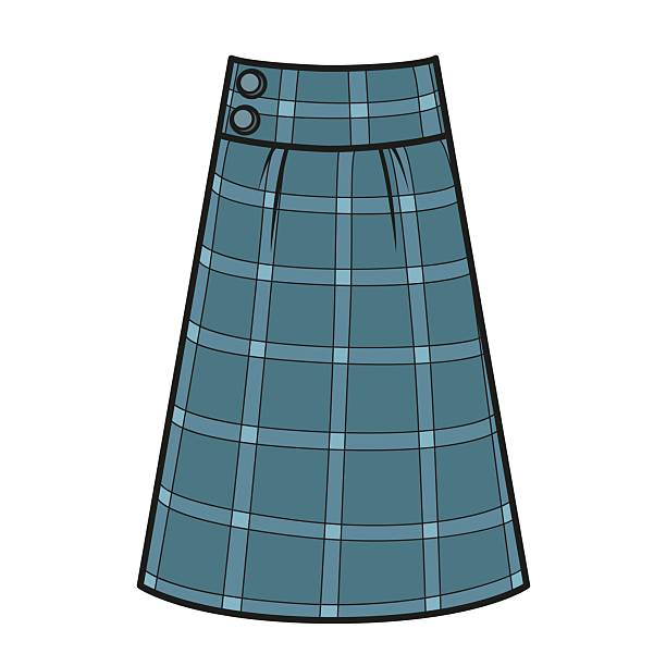 istock Casual long checkered wool skirt with a wide belt color variation for coloring on white background 2214327300
