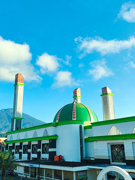 View mosque with  background Ciremai Mountain