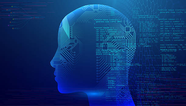 istock Silhouette of a head with circuit board against azure background 2214330869