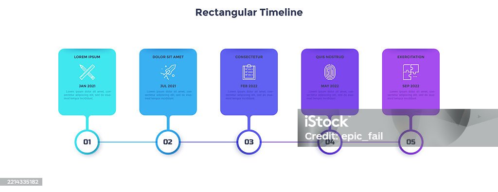 Date Flowchart Ilustración de Horizontal Timeline Or Flowchart With Five Rectangular ...