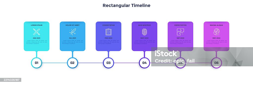 Date Flowchart Ilustración de Horizontal Timeline Or Flowchart With Six Rectangular ...