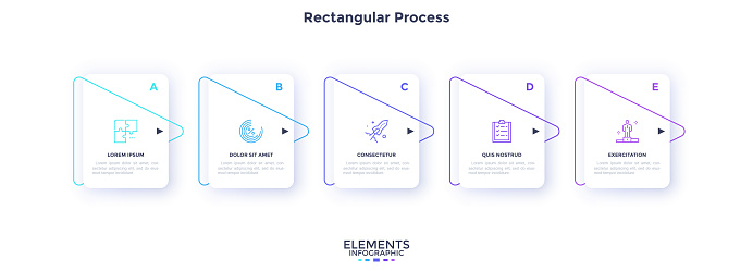 Ilustración de Process Chart With Five Paper White Cards Placed In ...