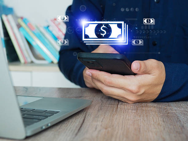 istock Online financial transactions on the Internet with FinTech 2214335585