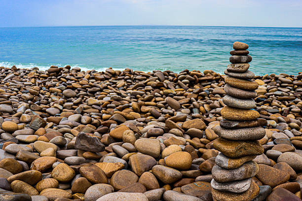 istock Pyramid of stones. Stone beach. Zen. 2214337858