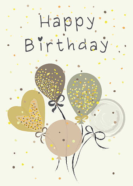 Happy birthday with gold confetti and balloons 3 Greeting card - Happy Birthday with confetti and balloons. The image can be used for print and web. birthday and invitation card animal background with chicken stock illustrations
