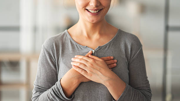 istock Woman feel grateful and thankful 2214343359