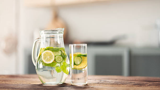 istock Detox water with lemon, cucumber and mint leaves 2214343530