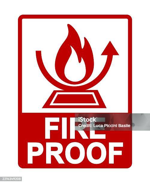 Flameproof Sign Fireproof Label Sign With Flame Symbol And Text Stock Illustration ...