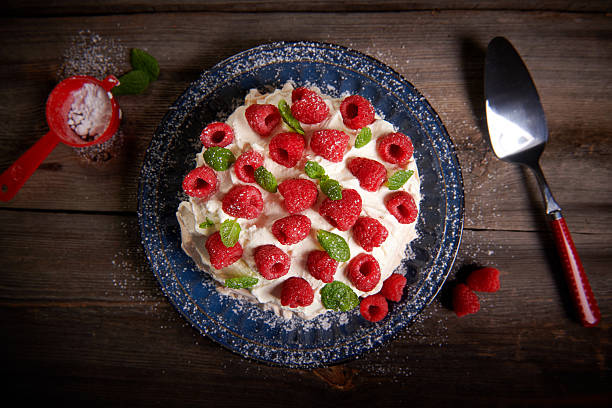 Merigue cake also called pavlova cake with fruits