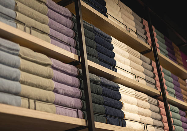 istock colorful towels on store shelves. 2214359792