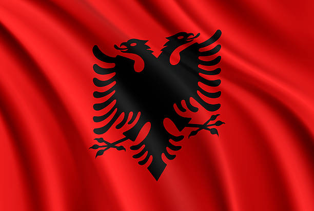 istock Flag of Albania. Vector Waving Flag Background. High detailed Realistic Illustration 2214360960