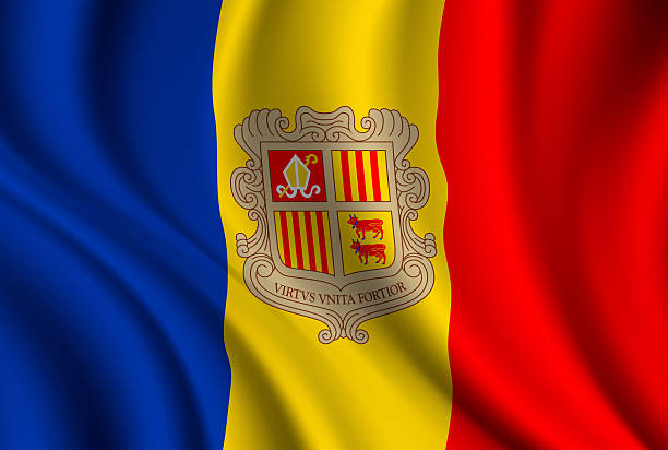 istock Flag of Andorra. Vector Waving Flag Background. High detailed Realistic Illustration 2214360964