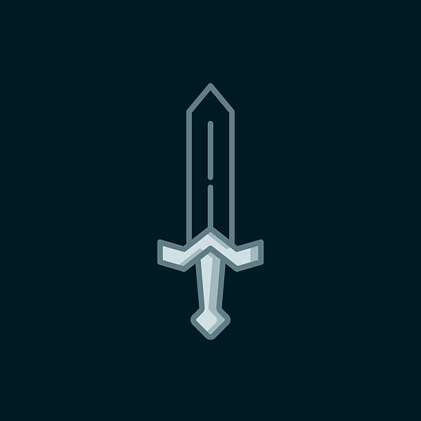 istock Line Medieval sword icon isolated on black background. Medieval weapon. Flat filled outline style with shadow. Vector 2214369657