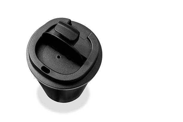 istock Black thermo cup for tea or coffee on a white background. Hot drink thermos mug 2214372066