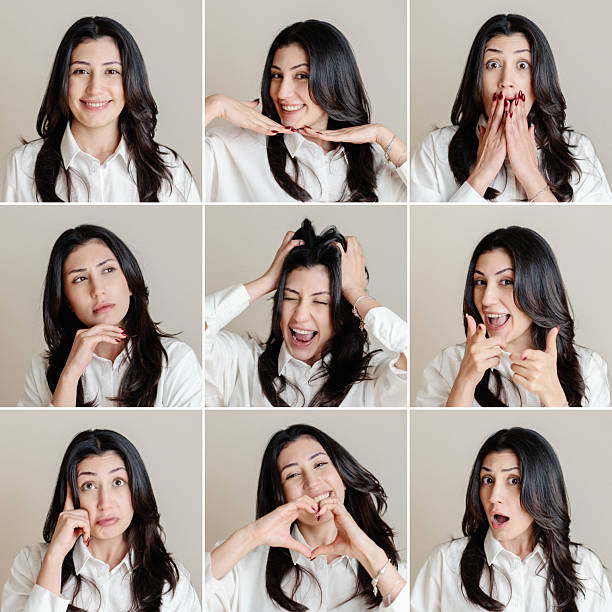 istock Young woman making different facial expressions, studio shot 2214385296