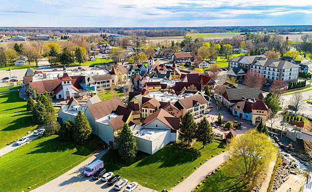istock Frankenmuth Aerial View Along River on Sunny Day 2214389582