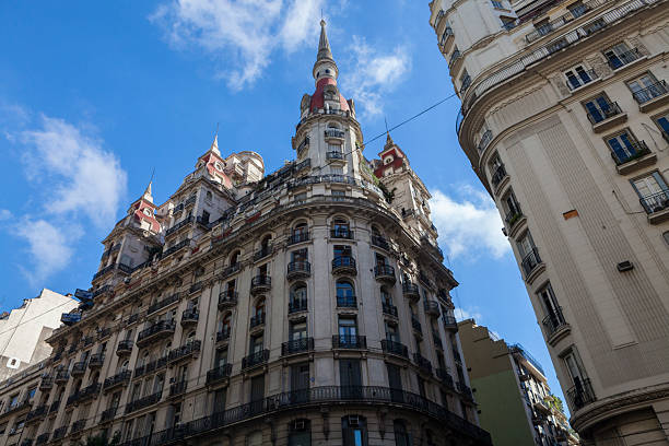Cordoba Street corner in Buenos Aires,  on sunny morning