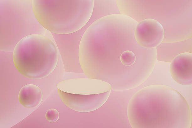 istock 3D realistic podium background - one pink hemisphere as podium, ethereal floating bubbles in pastel pink hues. Mockup, 3D rendering, template. Gentle elegant stage for display product, scene showcase. 2214400050