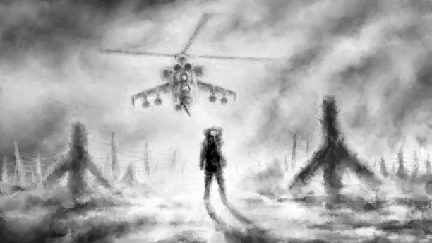 istock Territory of war and apocalypse. Science fiction illustration. Special forces. 2214405566